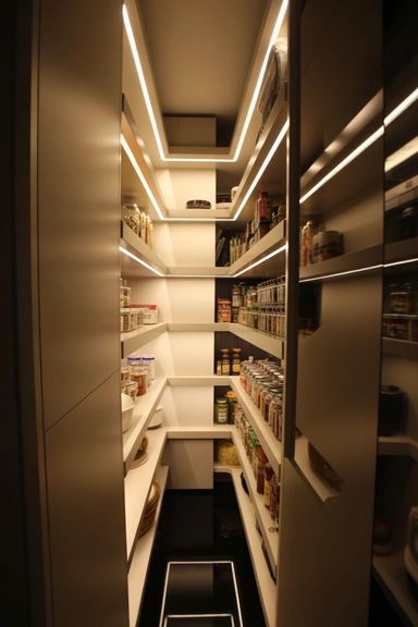 Narrow Walk-In Pantry Ideas That Make Tight Spaces Work (22 Smart Layouts) 14 Lighting That Brightens Long, Tight Pantry Spaces
