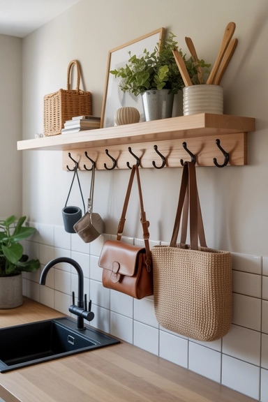 23 Chic Home Organization Ideas For Stylish Homes 14 Multi-Functional Wall Hooks for Compact Spaces