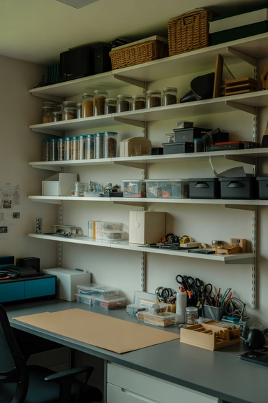 23 Hobby Room Design Ideas for Small Spaces That Maximize Every Inch 14 Install Over-Desk Shelving to Multiply Storage Without Crowding