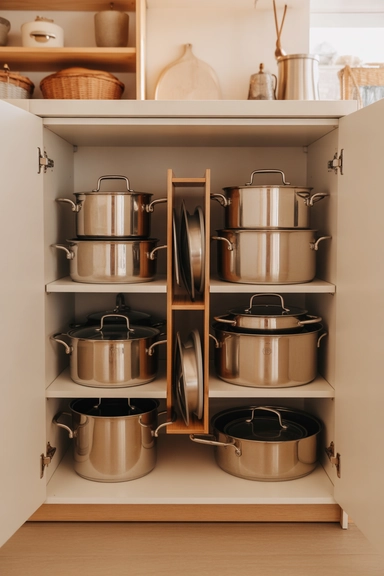 Store Pots and Lids Separately to Save Space