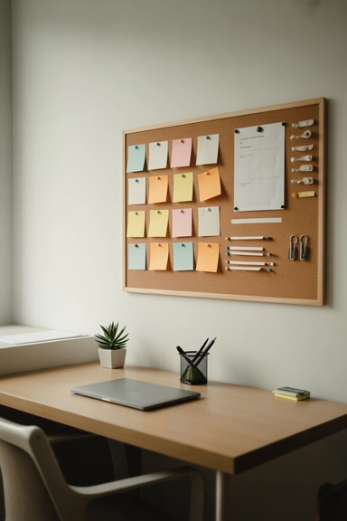 22 Desk Organization Ideas for Small Spaces That Stay Tidy 15 Add a Bulletin Board for Visual Planning