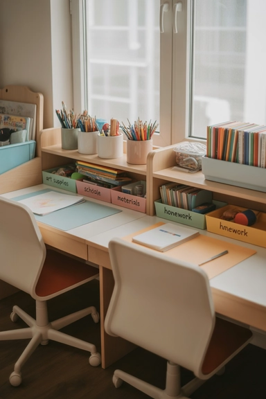 21 Shared Kids Room Organization Ideas That Actually Work 15 Create a Homework and Craft Station