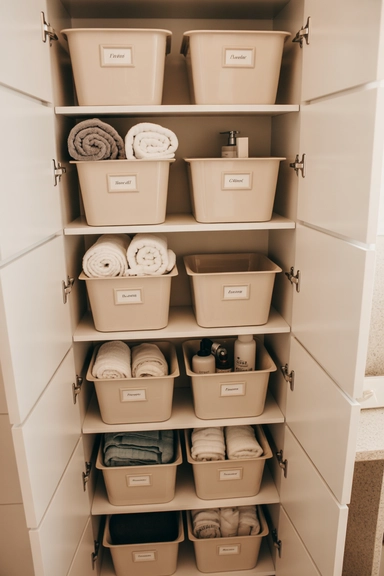 21 Small Bathroom Storage Ideas for Tiny Spaces That Work 15 Stackable Bins for Linen Storage