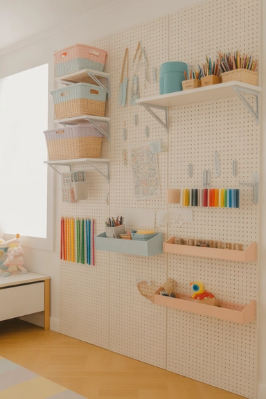 22 Kids Room Storage Ideas That Keep Toys Under Control 15 Use Wall Pegboards for Creative Storage