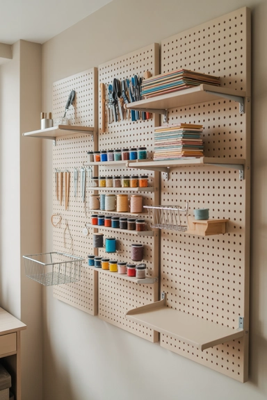 21 Pegboard Organization Ideas That Actually Work 15 Craft or Hobby Station with Modular Pegboard Panels