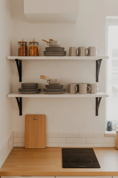 Dedicate One Wall to Open Shelving for Everyday Items