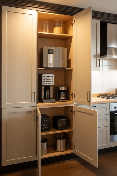 Hidden Cabinet Doors That Conceal Appliance Stations