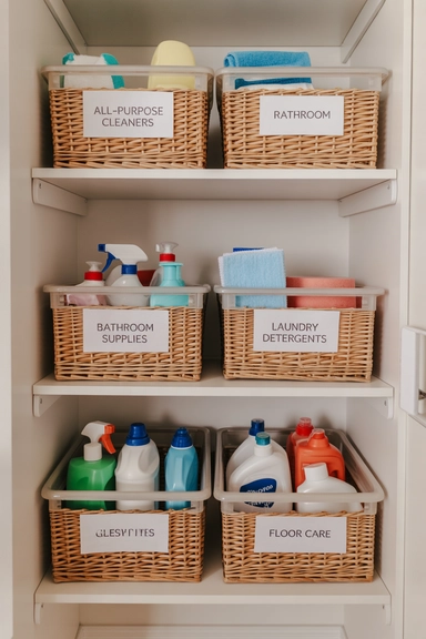 21 Cleaning Supplies Organization Ideas That Actually Work 15 Labeled Baskets That Maintain Long-Term Order