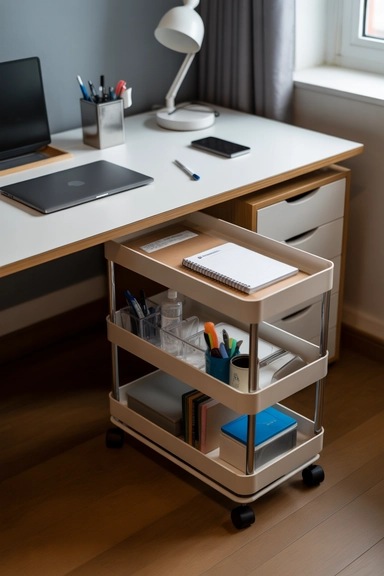 21 Dorm Room Organization Ideas That Maximize Small Spaces 15 Use Rolling Under-Desk Storage for Flexibility
