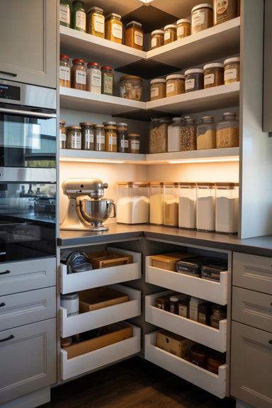 Corner Pantry Storage for Appliances and Bulk Goods