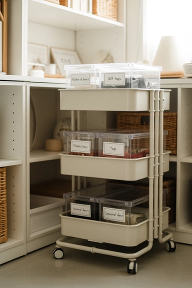 23 Holiday Decoration Storage Ideas That Prevent Chaos Every Year 16 Rolling Storage Carts for High-Use Holiday Items