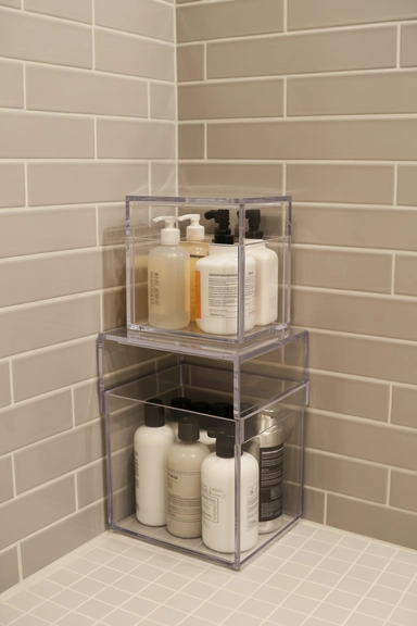 Stackable Clear Bins That Keep Bottle Overflow Contained