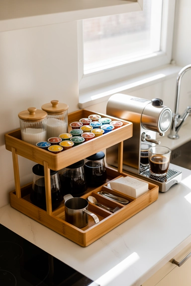 Tiered Organizer Coffee Stations That Separate Functions Clearly
