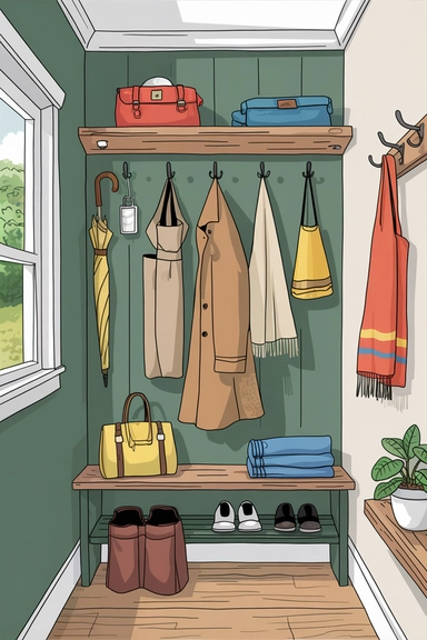 23 Coat Closet Organization Ideas That Actually Work 17 Utilize a Peg Rail for Versatile Hanging