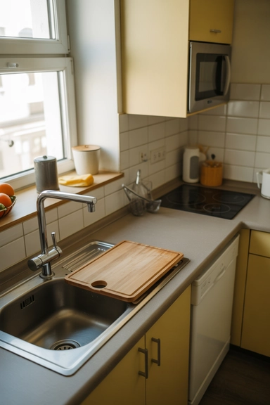 21 Small Kitchen Organization Ideas for Apartments That Actually Work 17 Add a Foldable Prep Surface for Extra Counter Space