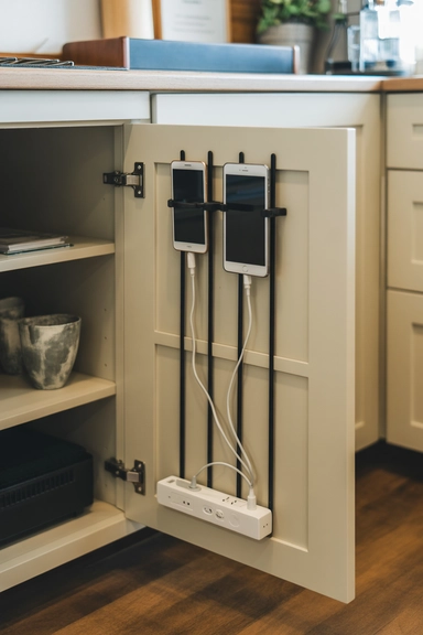 Cabinet Door Charging Racks That Use Hidden Vertical Space