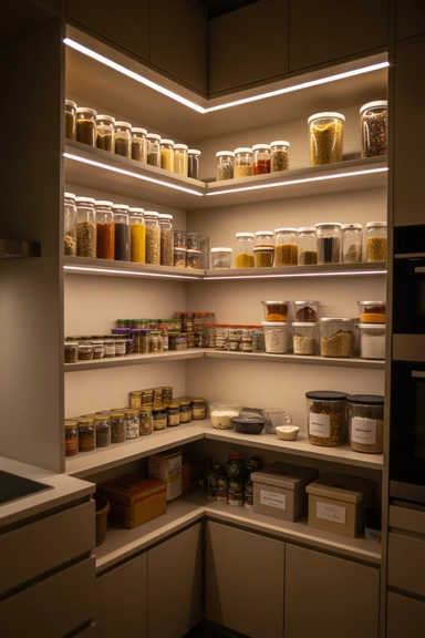 Corner Pantry Lighting That Improves Visibility