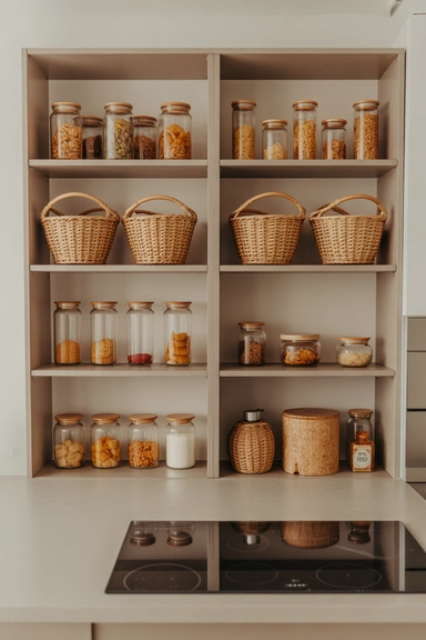 23 Kitchen Shelving Organization Ideas That Reduce Clutter 17 Material Consistency That Keeps Shelves Visually Calm