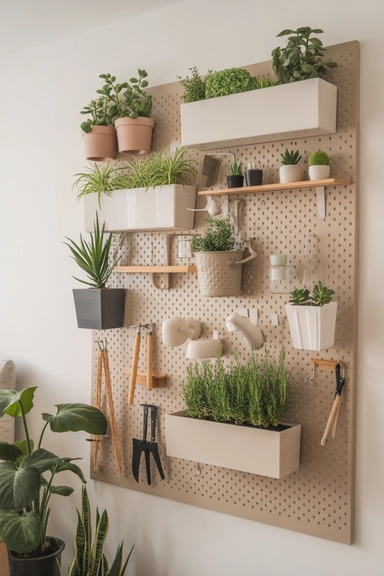 21 Pegboard Organization Ideas That Actually Work 17 Pegboard Planter Wall for Indoor Gardening