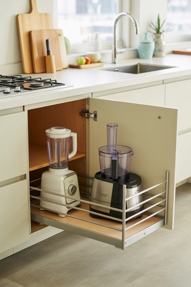 Pull-Out Appliance Cabinets Near the Prep Zone