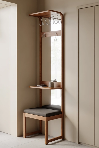 Slim Hall Trees That Combine Hooks, Shelves, and Seating