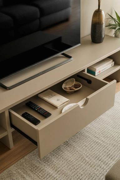 21 TV Stand Storage Ideas That Hide Everyday Mess 17 TV Stands With Sliding Top Panels for Hidden Surface Storage