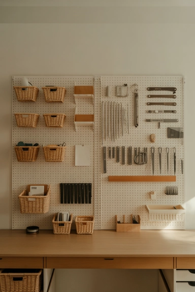 Home Office Storage Ideas That Keep Workspaces Clear 18 Use Pegboard Walls for Adjustable Organization