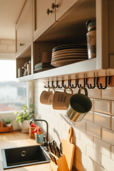 Add Under-Cabinet Hooks for Mugs and Tools