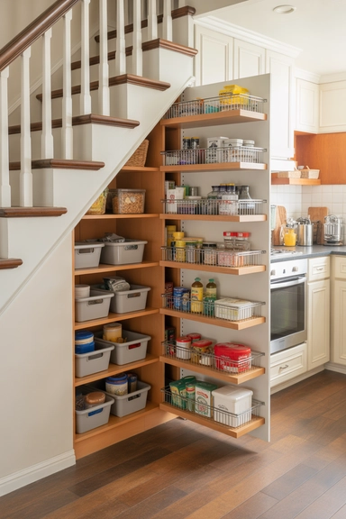 21 Under Stairs Storage Ideas That Turn Dead Space Useful 18 Pantry-Style Storage for Kitchen Overflow