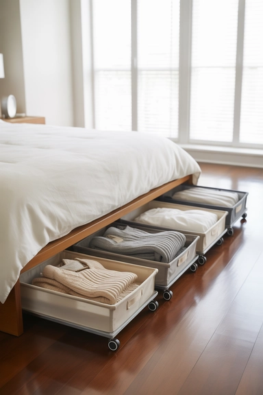 Rolling Under-Bed Bins for Seasonal Rotation