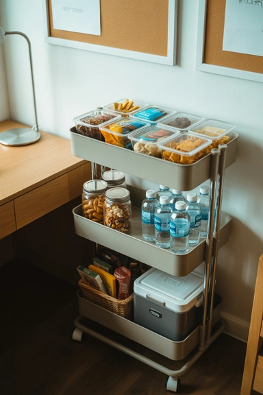 21 Dorm Room Organization Ideas That Maximize Small Spaces 18 Use a Compact Snack and Food Storage System