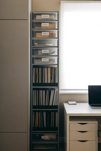 Home Office Storage Ideas That Keep Workspaces Clear 19 Add Storage Towers for Vertical Efficiency