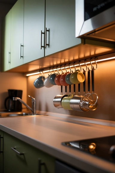 Add Hooks Under Cabinets for Hanging Storage