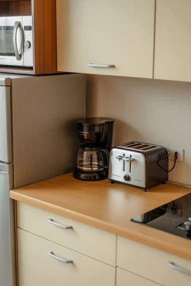 Corner Appliance Grouping That Keeps Bulk Contained