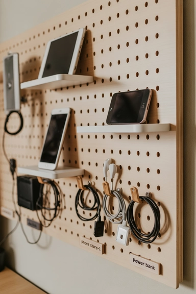 21 Pegboard Organization Ideas That Actually Work 19 Pegboard Charging Station for Electronics