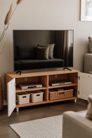 21 TV Stand Storage Ideas That Hide Everyday Mess 19 TV Stands With Dual-Level Hidden Compartments