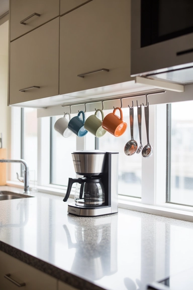Under-Cabinet Coffee Hooks That Lift Items Off the Counter