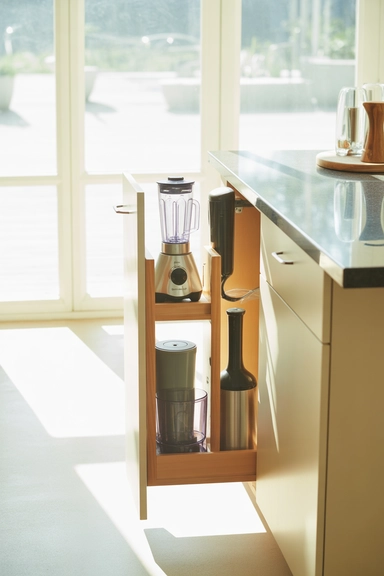 Appliance Storage Inside a Narrow Side Cabinet