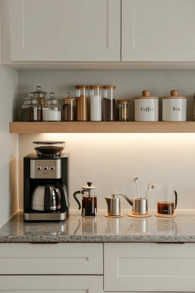 Coffee Station Shelves That Separate Ingredients From Tools
