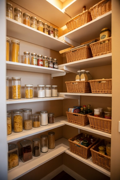 Corner Pantry With Mixed Shelf Depths
