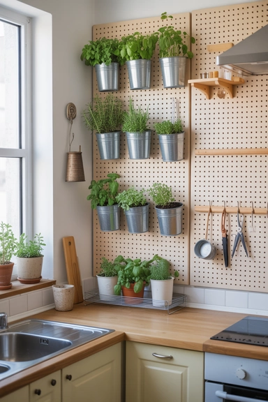 21 Pegboard Organization Ideas That Actually Work 20 Kitchen Pegboard Wall for Vertical Herb Garden