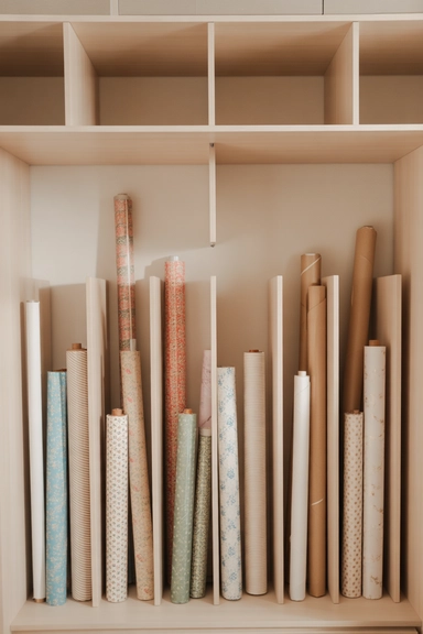 21 Gift Wrap Storage Ideas That Keep Supplies Organized 20 Shelf Divider System for Paper Rolls