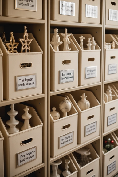 23 Holiday Decoration Storage Ideas That Prevent Chaos Every Year 20 Structured Storage for Tree Toppers and Centerpieces
