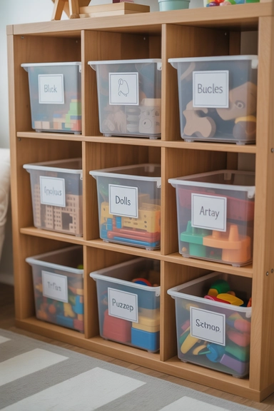 22 Kids Room Storage Ideas That Keep Toys Under Control 3 Add Labeled Storage Bins for Toy Categories