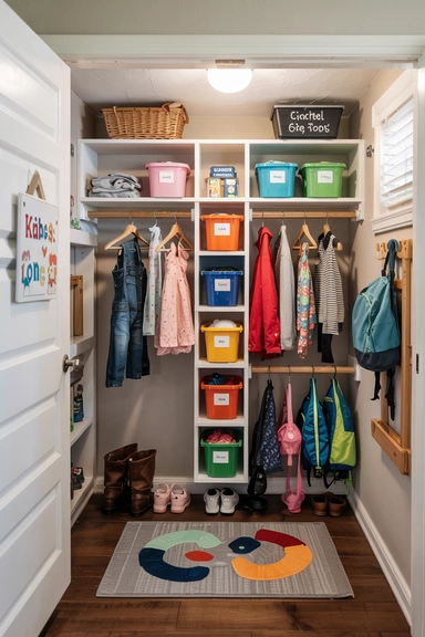 23 Coat Closet Organization Ideas That Actually Work 3 Create a Kid-Friendly Coat Closet Zone