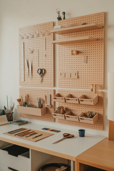 21 Pegboard Organization Ideas That Actually Work 3 Craft or Hobby Station with Modular Pegboard Panels