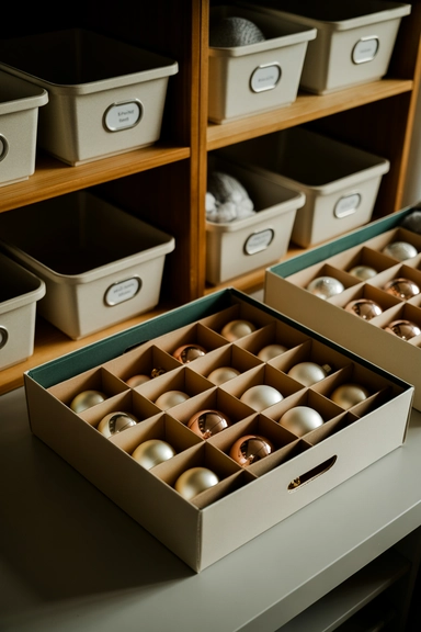 23 Holiday Decoration Storage Ideas That Prevent Chaos Every Year 3 Divided Ornament Storage for Fragile Pieces