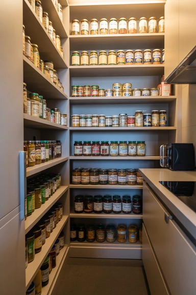 Narrow Pantry Walls That Become Full Storage Zones