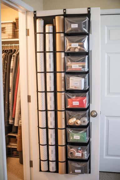 21 Gift Wrap Storage Ideas That Keep Supplies Organized 3 Over-the-Door Gift Wrap Organizer