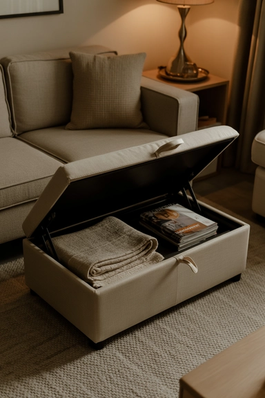 25 Small Living Room Storage Ideas That Reduce Visual Clutter 3 Storage Ottomans That Replace Hard-Edged Coffee Tables